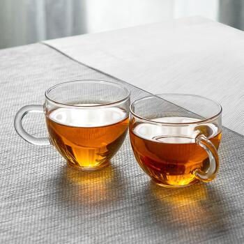 雅集小资茶杯100ml 透明耐热带把玻璃品茶杯 功夫茶具配件