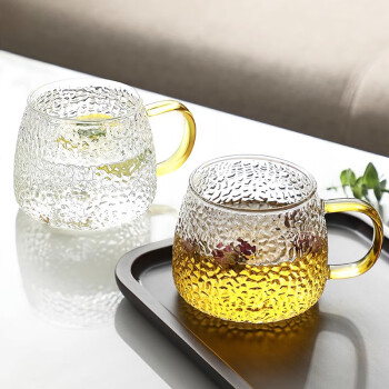 畅宝森 杯具套装 透明ins风茶杯 锤纹带把玻璃杯套装6个杯+1个壶 JR 1