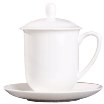 致仕茶杯带盖陶瓷杯水杯白色杯子办公室个人专用老干部会议杯容量450ml银铭杯+碟子