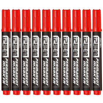 得力油性记号笔6881（10支） 红色粗头物流记号笔大头笔
