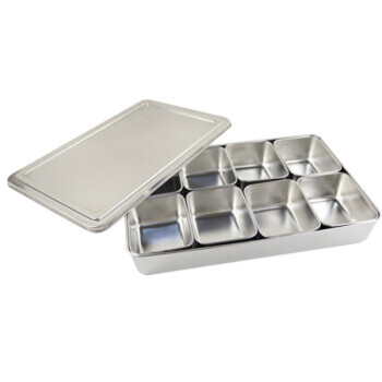 Homeglen不锈钢食品留样盒幼儿园学校食堂调味调料盒带盖 方形不锈钢八格