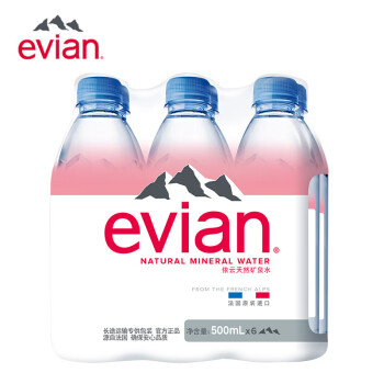 法国原装进口 依云（evian）天然矿泉水 500ml*6瓶  新老包装交替，随机发货