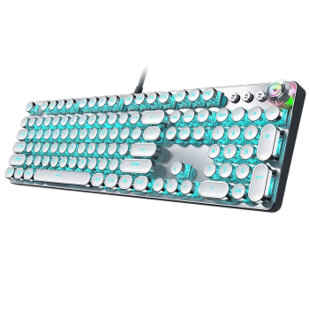 前行者（EWEADN）TK100朋克机械键盘鼠标套装电竞游戏有线台式电脑笔记本键鼠办公复古外设吃鸡 白色冰蓝光