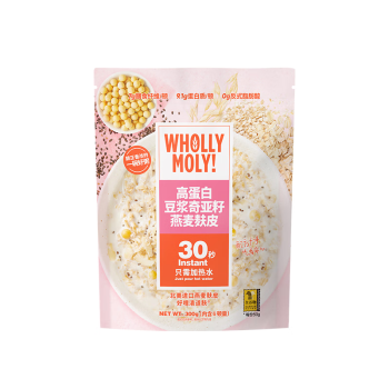 好哩！（Wholly Moly!）高蛋白豆浆奇亚籽燕麦麸皮300g/袋（50g*6袋）0添加蔗糖膳食纤维