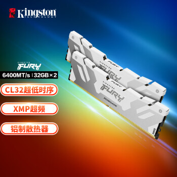 金士顿 (Kingston) FURY 64GB(32G×2)套装 DDR5 6400 台式机内存条 Renegade叛逆者系列 骇客神条 白色款