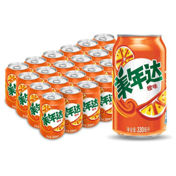 美年达 可乐橙味汽水330ml*24罐半托装 橙味碳酸饮料 包装随机