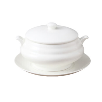 Homeglen 陶瓷汤盅隔水带盖小炖罐甜品盅 24号双线佛窝+碟 1套