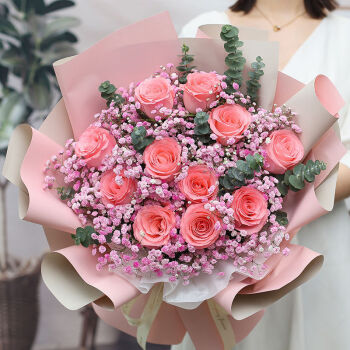 爱花居鲜花速递11朵粉玫瑰生日礼物送女朋友全国同城配送 |BB50