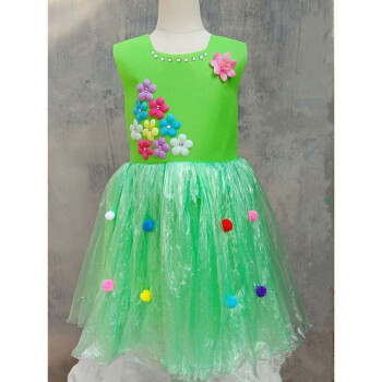 环保亲子服装儿童时装秀diy材料手工制作衣服幼儿园女孩走秀演出绿色