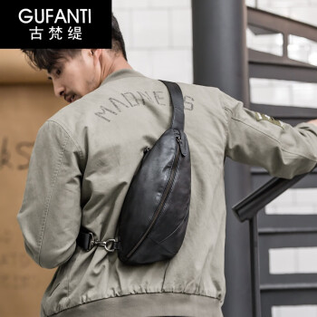 古梵缇（GUFANTI）胸包斜挎包男 新款单肩背包休闲牛皮腰包潮男包包gft-gft-752P 黑色 牛皮