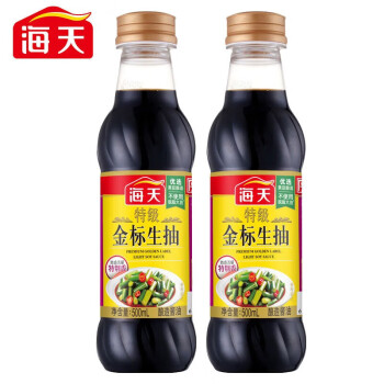 海天 炒菜烹饪炖肉提鲜上色家用商用酿造酱油 特级金标生抽500ml*2瓶