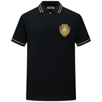 范思哲Versace Jeans Couture奢侈品男装 男士太阳神装饰POLO衫 黑色 XL