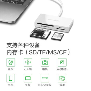 绿联（UGREEN） Type-C多功能合一4.0读卡器USB-C SD/TF/CF/MS相机内存卡 多卡多读 40745