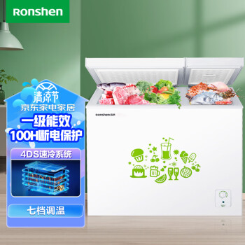 容声(Ronshen) 208升 冰柜家用商用 冷藏冷冻双温双箱冷柜 一级能效 卧式冰箱 BCD-208MS/A【专】