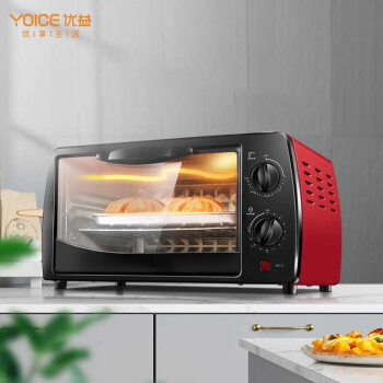 优益（Yoice） 电烤箱 家用多功能烤炉烘焙机面包蛋糕机烤盘迷你小型电器家电 红色 Y-12B PJ