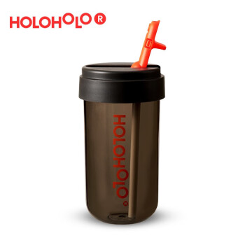 holoholo便携吸管杯 高颜值透明水杯男女成人随行杯Tritan材质杯子咖啡杯礼物礼品 水泥灰450ML