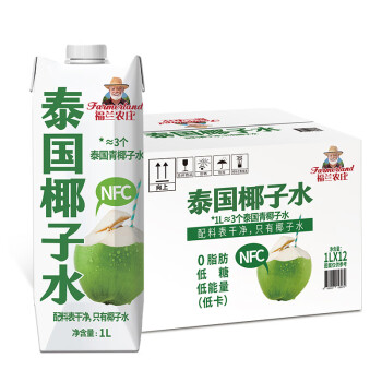 福兰农庄 泰国原装进口NFC椰子水 0脂肪低糖100%天然椰子水1L*12整箱装（大客户专供）