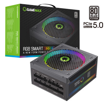 游戏帝国（GAMEMAX）RGB1300全模组80白金ATX3.0机箱电源(原生PCIe5.0/RGB灯效/DC-DC/LLC/13代/4090显卡)