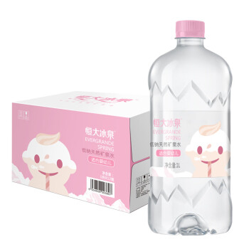 恒大冰泉天然矿泉水（适合婴幼儿）宝宝儿童饮用水 粉色 1L*12瓶 整箱装