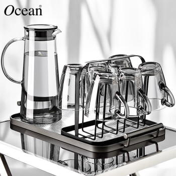Ocean玻璃把手杯耐热壶托盘杯架水具套装家用待客茶杯牛奶杯