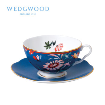 WEDGWOOD威基伍德 嫣红牡丹蓝色杯碟组 骨瓷茶具咖啡具礼盒一杯一碟