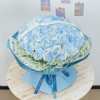 花递鲜花速递99朵碎冰蓝玫瑰表白花束生日礼物送女友同城配送|dy147