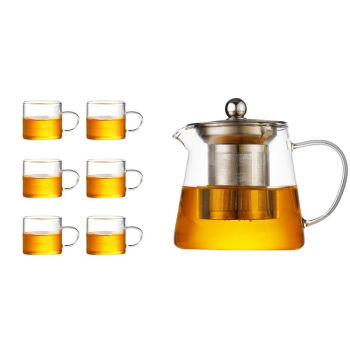 谦星 玻璃泡茶壶茶水分离杯煮茶器茶具 1壶6杯 550ml三角壶