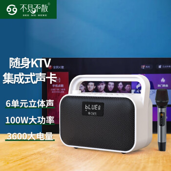 不见不散BV680k歌音响移动ktv音箱户外广场舞直播自带声卡一体机大音量带无线话筒家用专业唱歌跳舞 皓月白