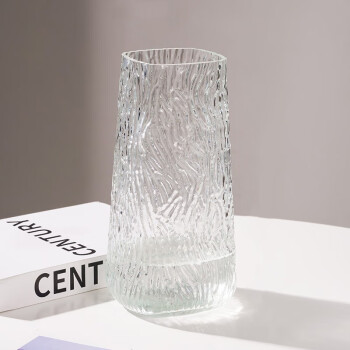 行湘简约创意玻璃花瓶透明水培摆件  23高方口树纹【透明】花瓶