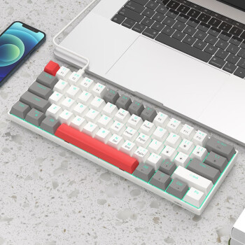 MageGee MK-STAR 热插拔游戏键盘 61键迷你电竞键盘 有线背光机械键盘 电脑笔记本办公键盘 灰白混搭 红轴