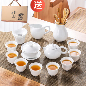 润养羊脂玉功夫茶具套装家用整套中国白瓷茶具茶道陶瓷办公室茶壶茶杯