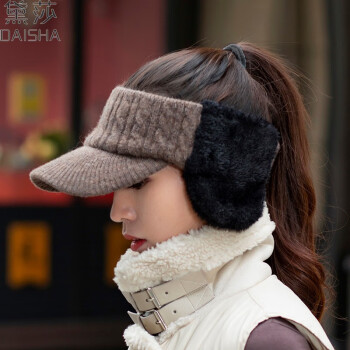 黛莎 羊毛帽子女冬天针织帽保暖护耳毛线帽冬季户外运动跑步无顶鸭舌帽 咖色