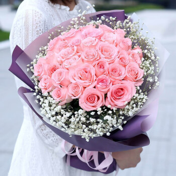 爱花居鲜花速递33朵粉玫瑰生日礼物送女朋友全国同城配送 |B72