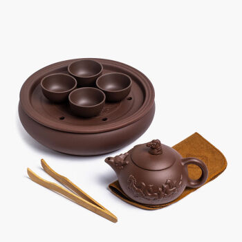 紫砂功夫茶具套装现代家用简约圆形茶盘泡茶整套潮汕陶瓷茶壶茶杯 9寸