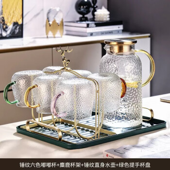 墨申 锤纹玻璃杯带把客厅喝水杯耐热茶杯待客水壶杯子水具（套装2）