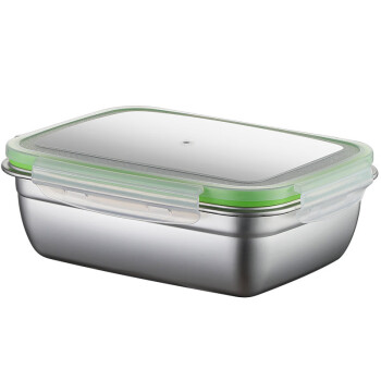 腾越304不锈钢冰箱保鲜盒食品级方形饭盒密封盒野餐摆摊餐具 1800ML