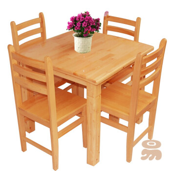 简约现代4人饭桌小户型方桌椅全实木正方形餐桌椅家用组合柏木桌 100x100x75餐桌+4把餐椅