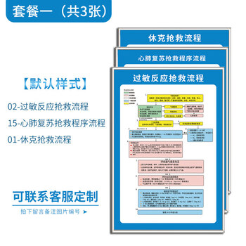医院急救步骤挂图过敏性休克反应抢救流程图医院诊所急诊急性病症处理