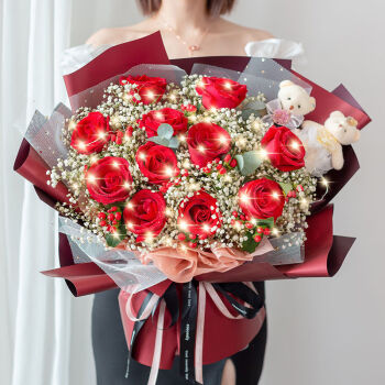 爱花居鲜花速递11枝红玫瑰花生日礼物送女朋友国同城配送|AA02