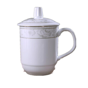 优尚生活家 陶瓷带盖办公杯 马克杯 会议杯 茶杯 约400ml 10个装