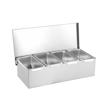 丹诗致远 304不锈钢调味盒方形调料盒带盖家用佐料盒 4格+4勺子 加厚