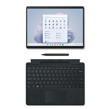 微软Surface Pro9 亮铂金+典雅黑带触控笔键盘盖i7 32G+1T二合一游戏平板13英寸120Hz触控屏笔记本电脑