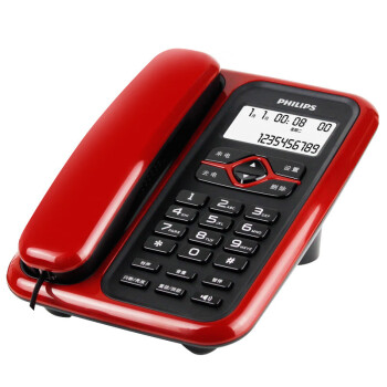 飞利浦 CORD020来电显示电话机 免电池/家用有绳座机/商务办公电话 红色