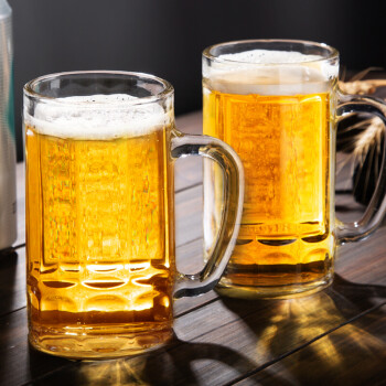 天喜（TIANXI）啤酒杯 玻璃杯把手啤酒杯扎啤杯玻璃水杯茶杯果汁杯 两只装