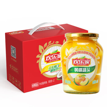 欢乐家水果罐头 新鲜黄桃罐头 900g*2瓶 休闲食品 礼盒整箱装
