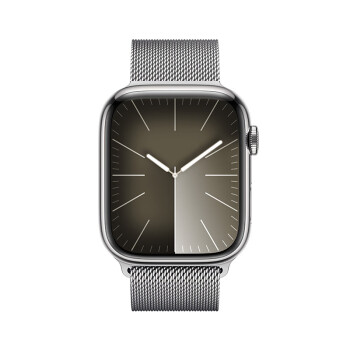 Apple/苹果 Watch Series 9 智能手表GPS+蜂窝款45毫米银色不锈钢表壳银色米兰尼斯表带 MRPJ3CH/A