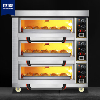 世麦大型烘焙电烤箱商用 披萨面包蛋糕月饼烤鸡烤大容量商用烤炉 三层三盘定时不断电款 SMJ-3-3D