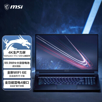 微星(msi)绝影GS76 17.3英寸轻薄本游戏本笔记本电脑(11代i9-11900H 64G 2T RTX3080 16G显存4K超清)独显直连