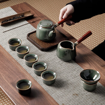 京器 茶具套装双侧把哥窑茶具套装家用客厅功夫茶杯办公泡茶整套茶具