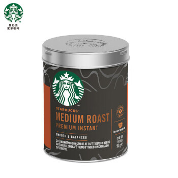 星巴克(Starbucks)速溶咖啡黑咖啡0糖 中度烘焙精品速溶罐装90g可做40杯